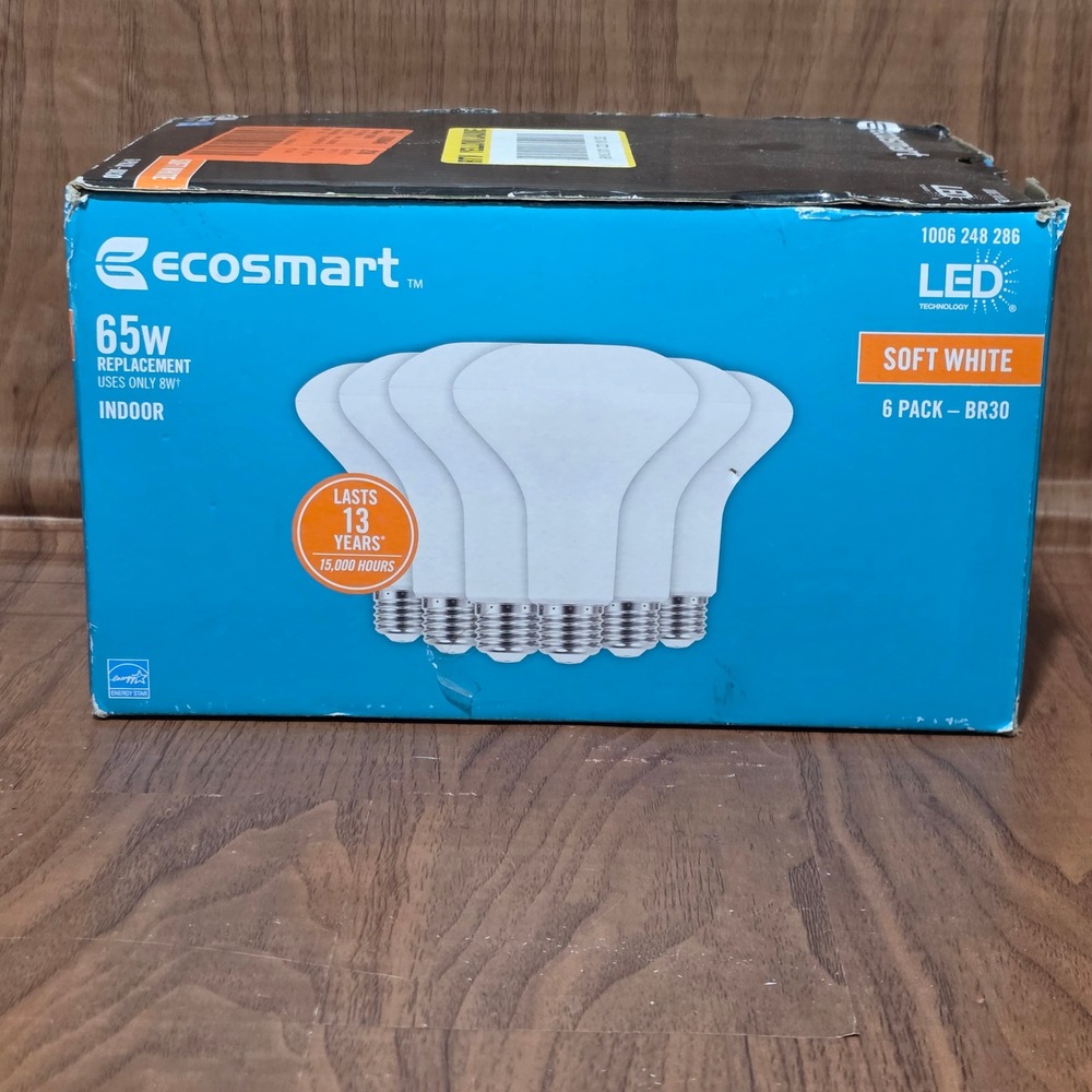 EcoSmart 65W Replacement BR30 LED Light Bulbs Soft White 6 Pack A20BR3065WESD26